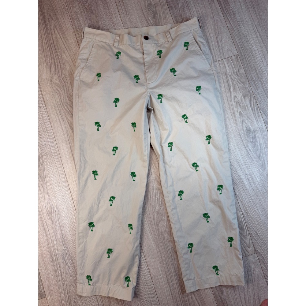 Brooks Brothers 346 Mens Palm Tree Embroidered Chino Pants Tan Beige 36x32